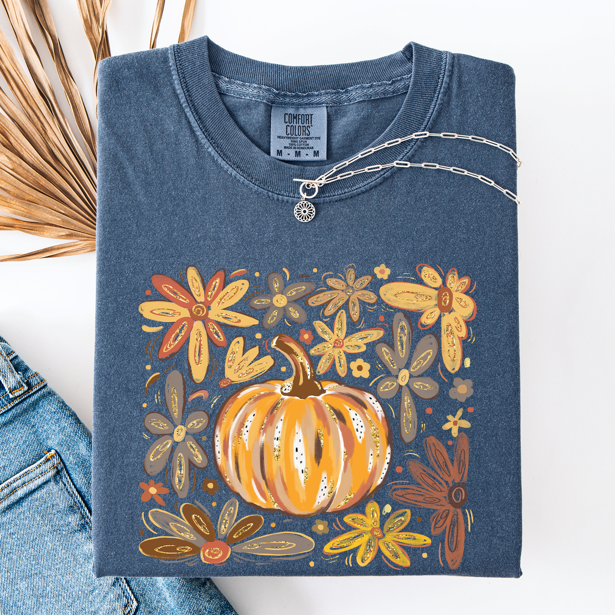 Beautiful Pumpkin Autumn Flowers Fall Floral Watercolor Vintage Inspired Comfort Colors Tee Refinery No. 1