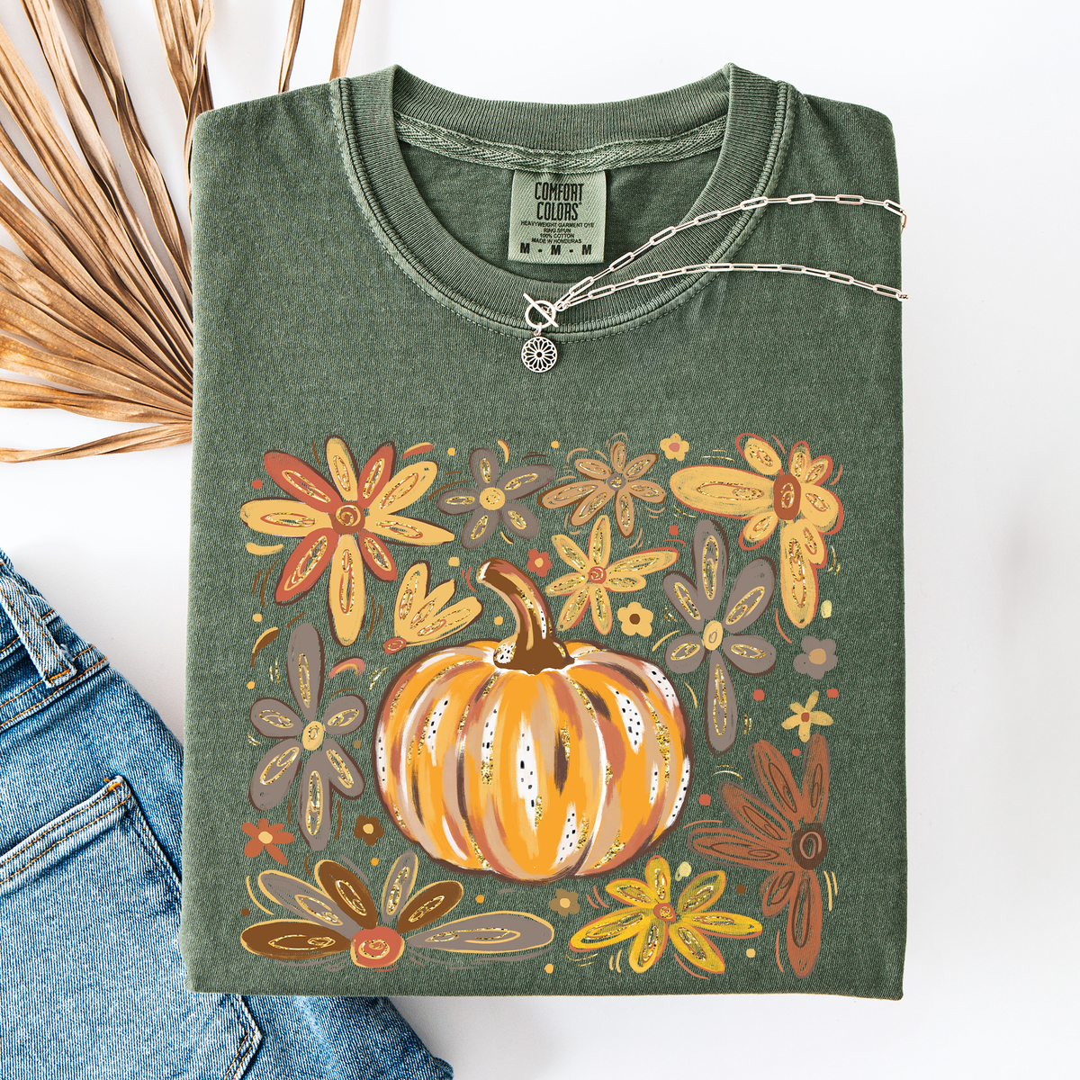 Beautiful Pumpkin Autumn Flowers Fall Floral Watercolor Vintage Inspired Comfort Colors Tee Refinery No. 1