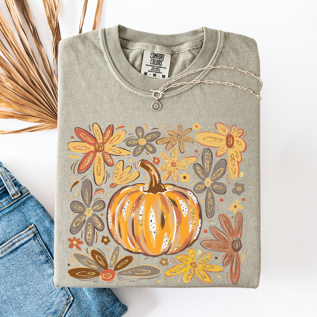 Beautiful Pumpkin Autumn Flowers Fall Floral Watercolor Vintage Inspired Comfort Colors Tee Refinery No. 1