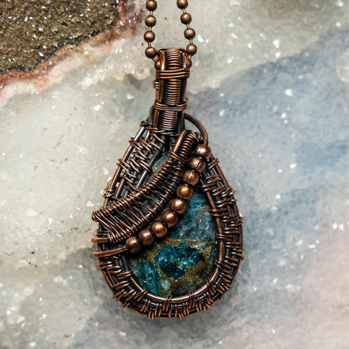Blue Apatite Wire Wrap Crystal Pendant - Throat Chakra Crystal Destiny
