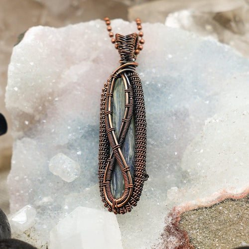 Blue Kyanite Crystal Wire Wrapped Pendant in Copper Crystal Destiny