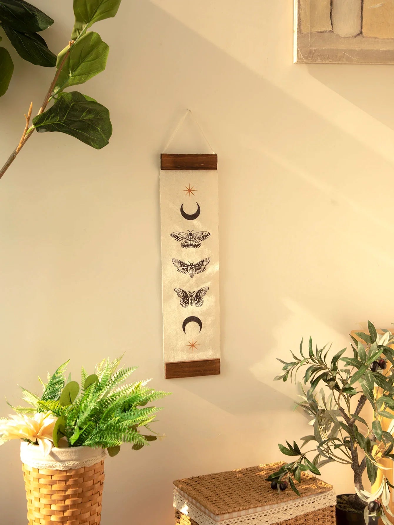 Butterfly & Moon Phase Banner Tapestry Green Witch Creations