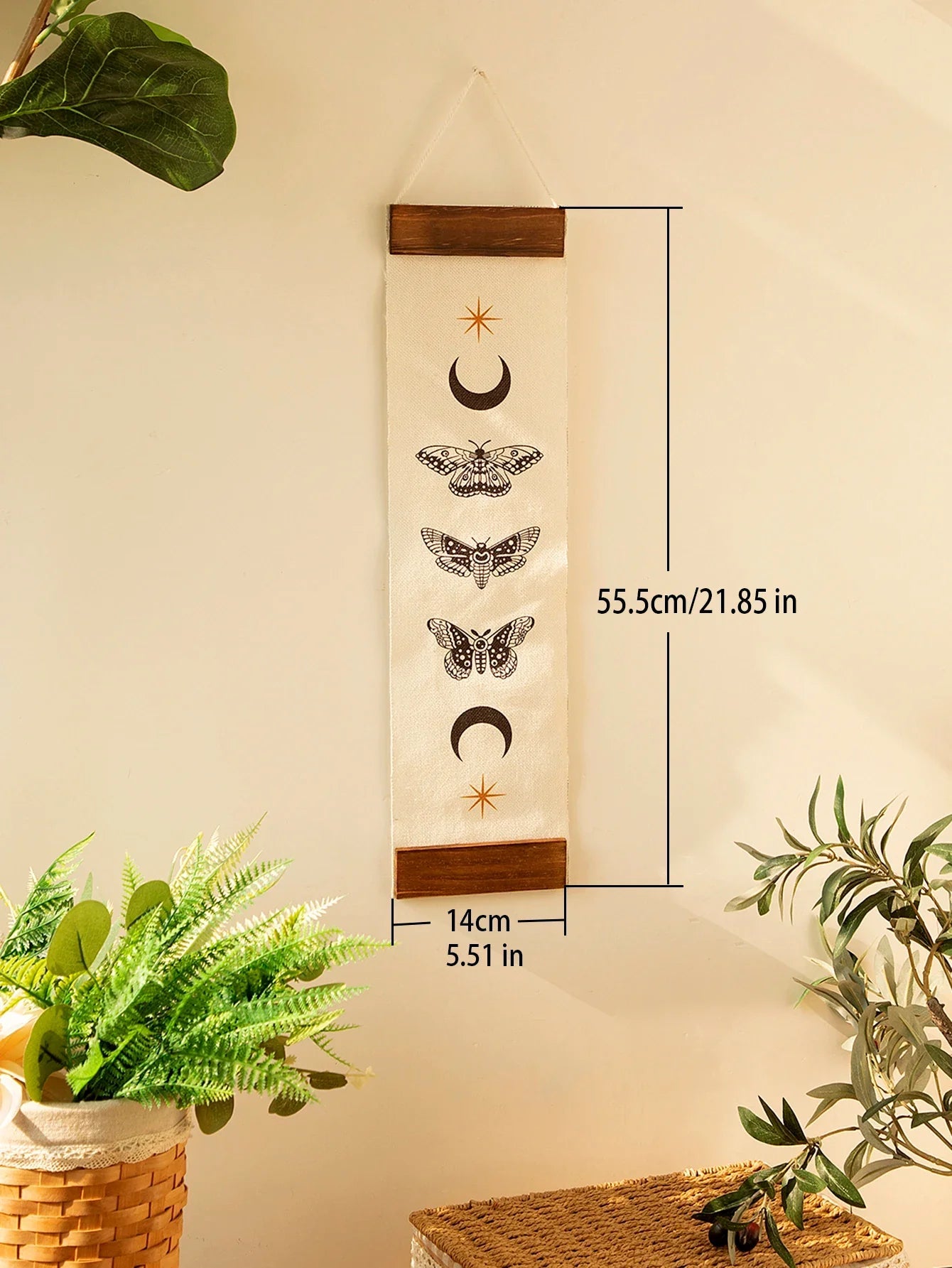 Butterfly & Moon Phase Banner Tapestry Green Witch Creations