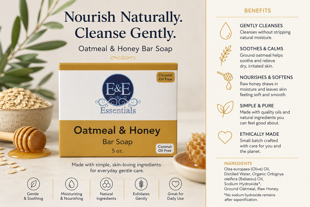 Oatmeal & Honey Bar Soap (Coconut Oil Free) E & E Essentials