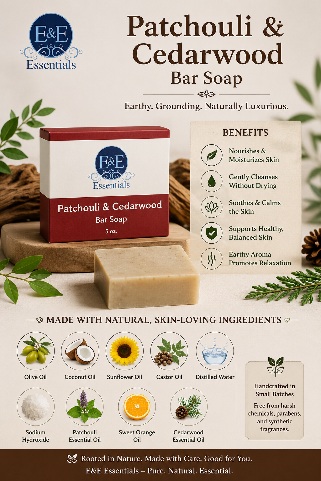 Patchouli & Cedarwood Bar Soap E & E Essentials