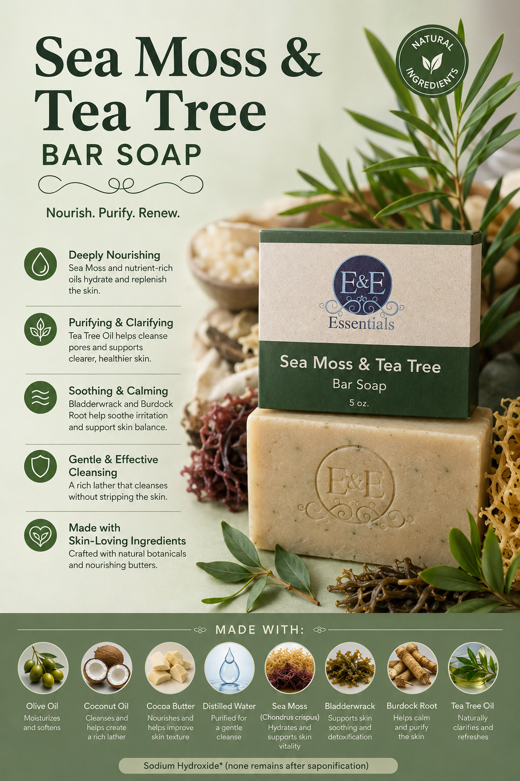 Sea Moss & Tea Tree Bar Soap E & E Essentials