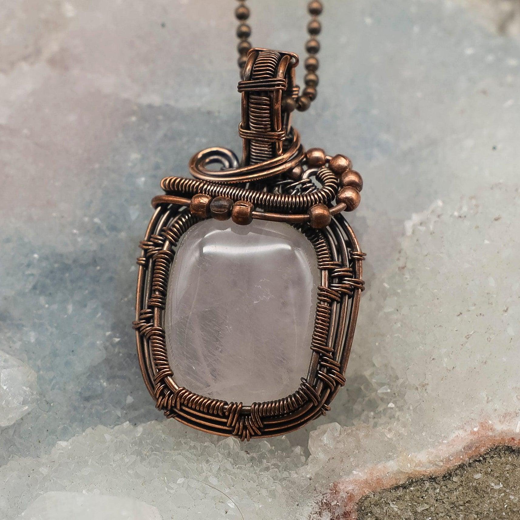 Clear Quartz Crystal Copper Wire Wrap Pendant Handcrafted Crystal Destiny