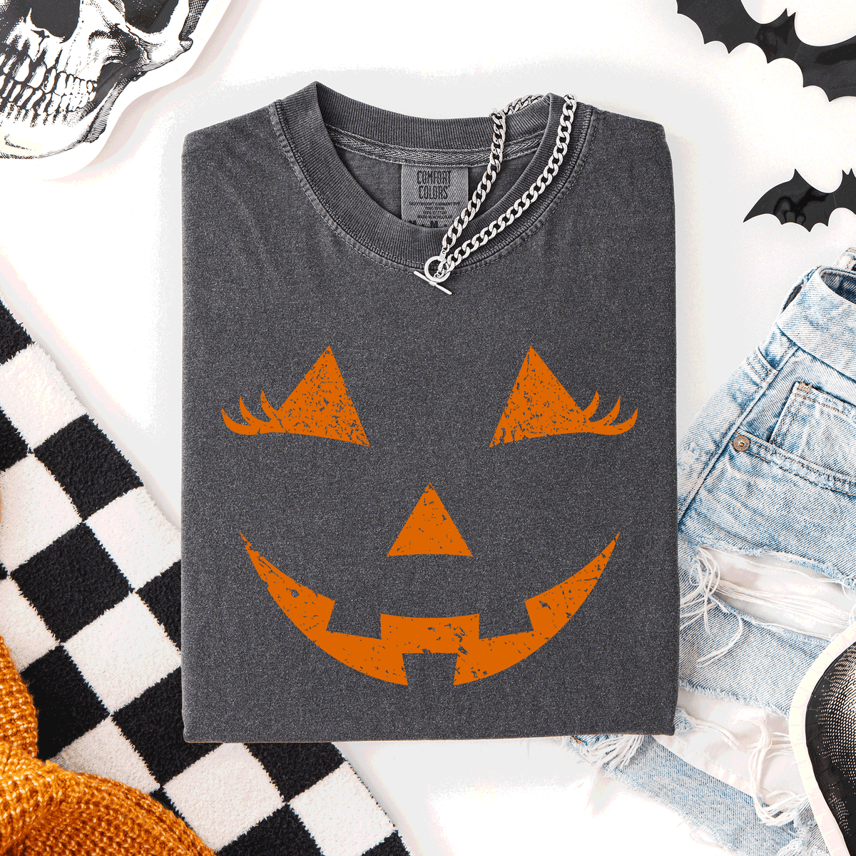 Cute Jack O Lantern Halloween Theme Cozy Silhouette Illustration Seasonal Colorful Edition Comfort Colors Tee Refinery No. 1
