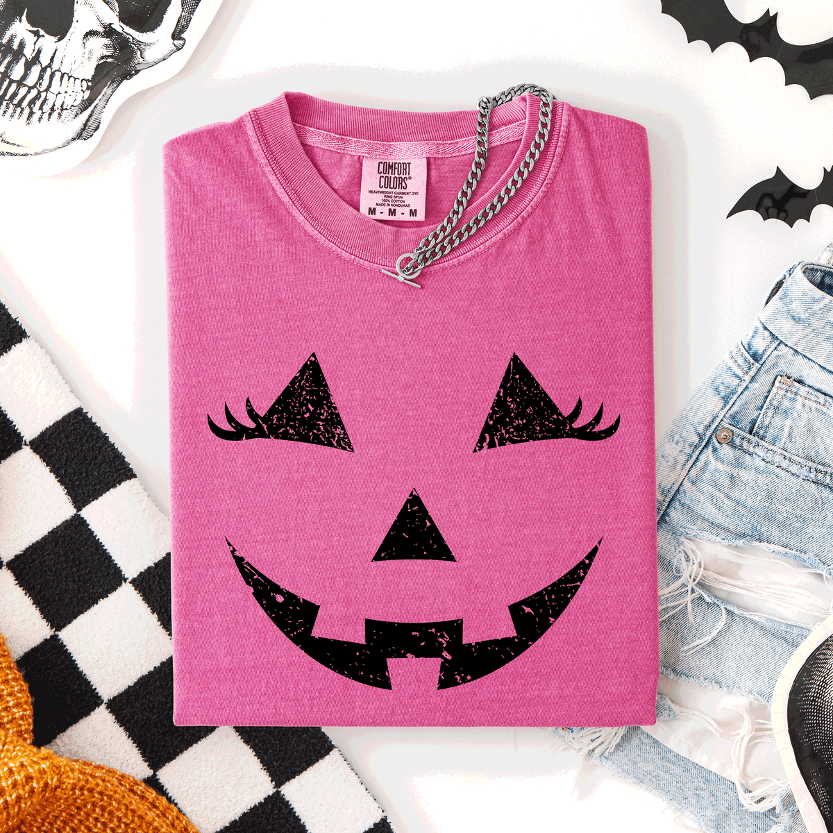 Cute Jack O Lantern Halloween Theme Cozy Silhouette Illustration Seasonal Colorful Edition Comfort Colors Tee Refinery No. 1