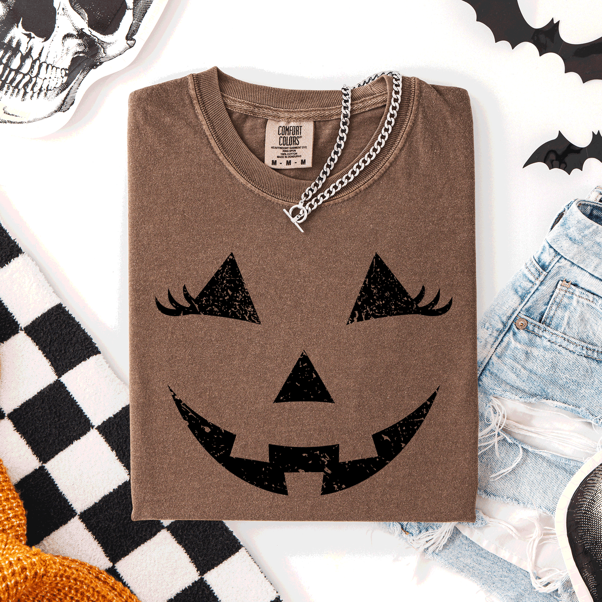 Cute Jack O Lantern Halloween Theme Cozy Silhouette Illustration Seasonal Colorful Edition Comfort Colors Tee Refinery No. 1
