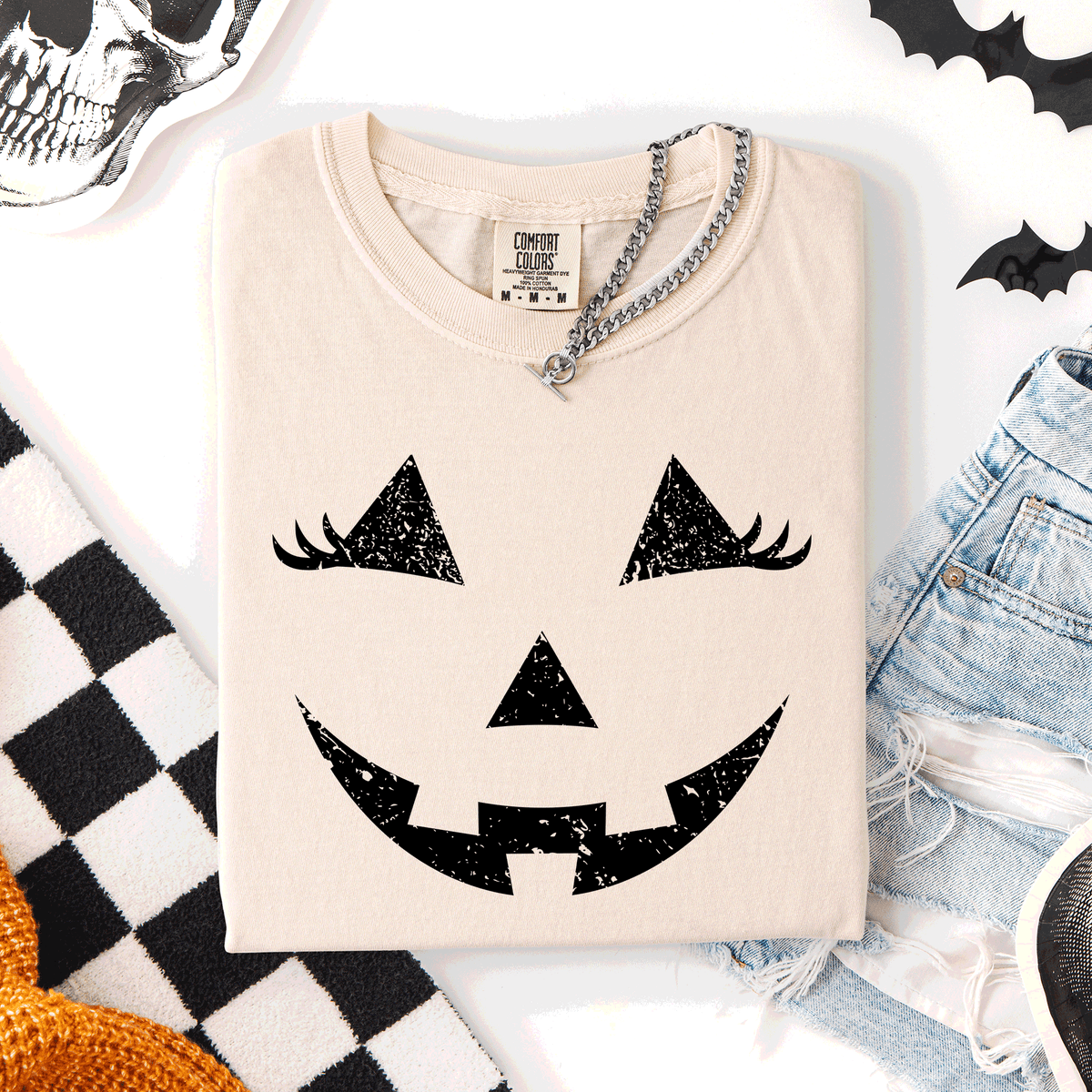 Cute Jack O Lantern Halloween Theme Cozy Silhouette Illustration Seasonal Colorful Edition Comfort Colors Tee Refinery No. 1