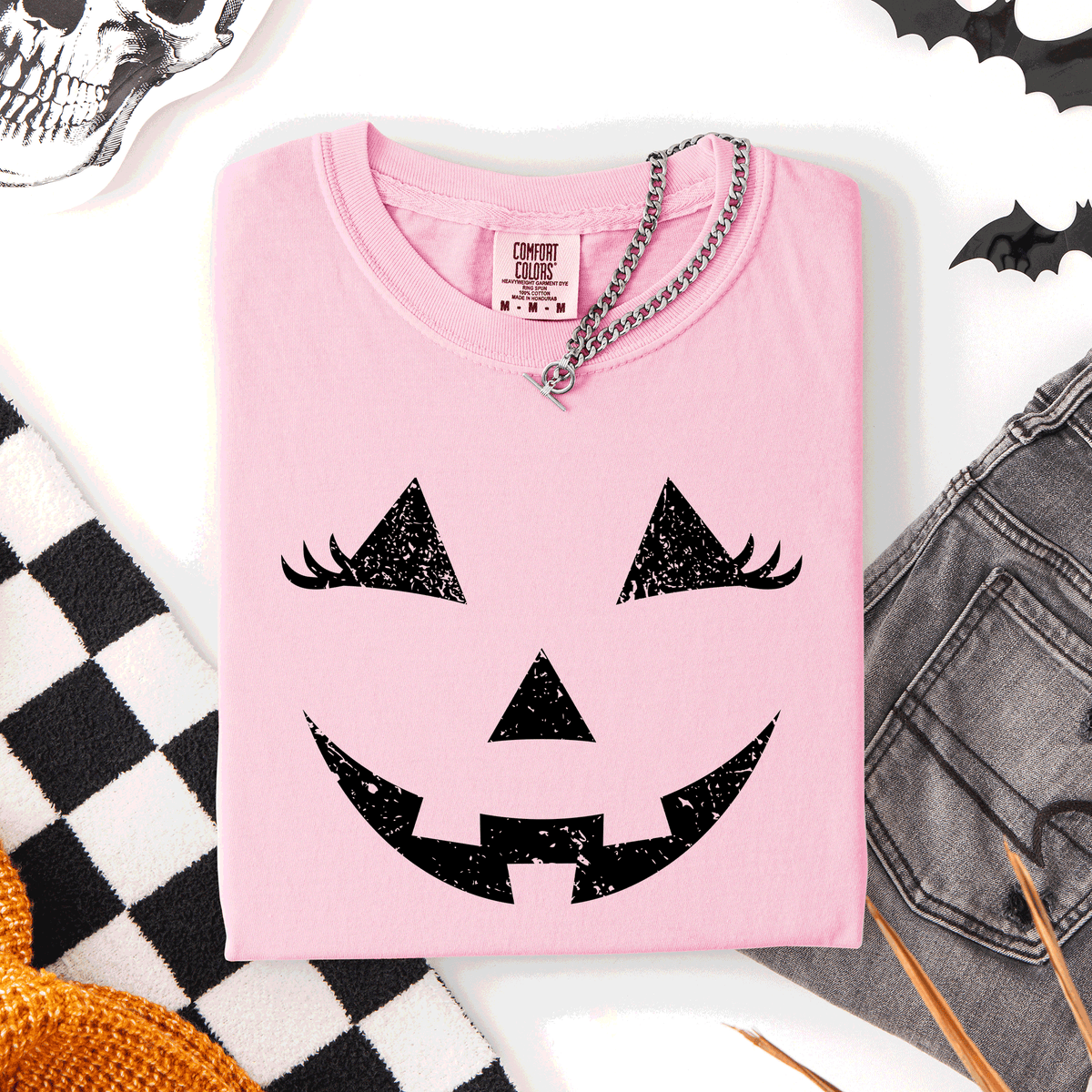 Cute Jack O Lantern Halloween Theme Cozy Silhouette Illustration Seasonal Colorful Edition Comfort Colors Tee Refinery No. 1
