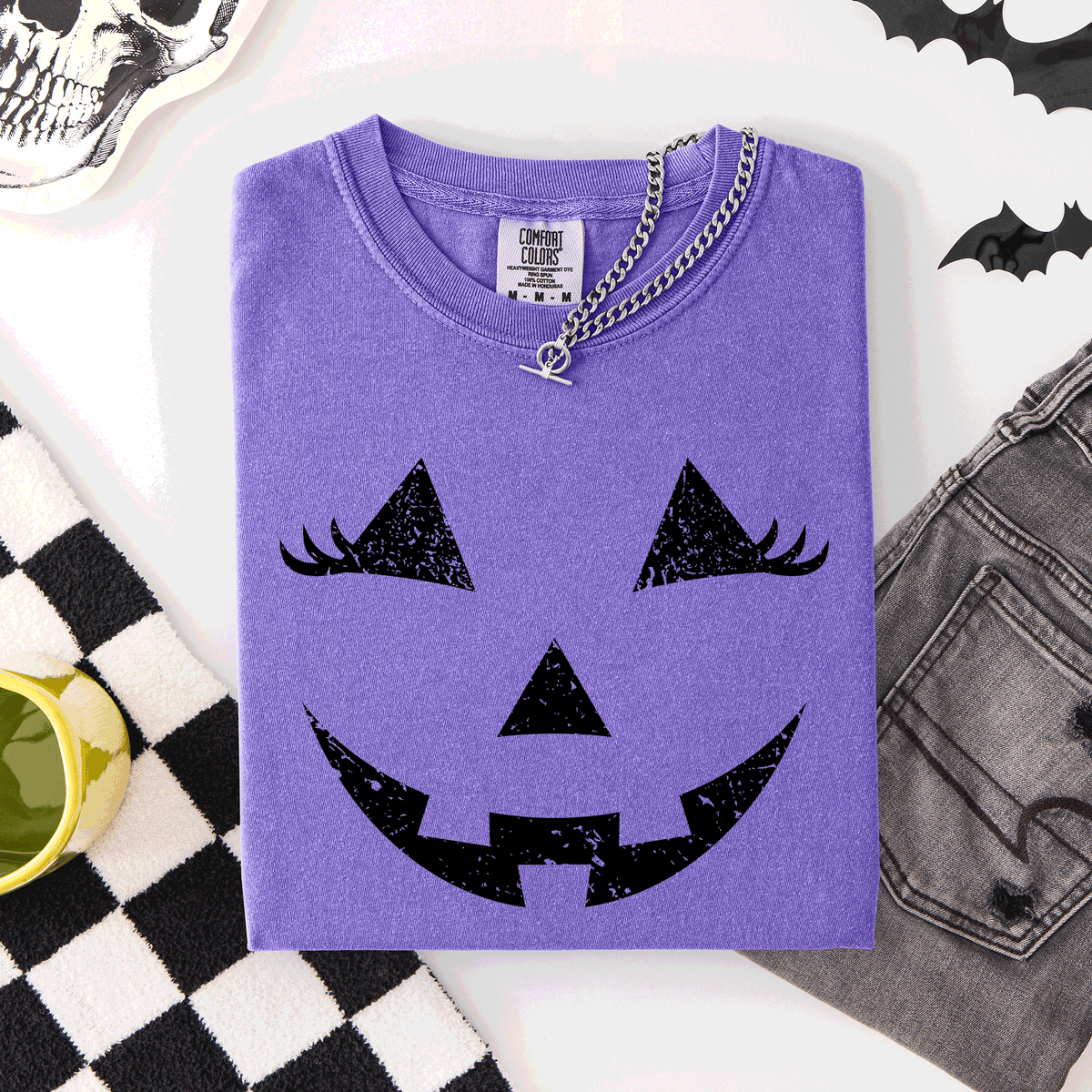Cute Jack O Lantern Halloween Theme Cozy Silhouette Illustration Seasonal Colorful Edition Comfort Colors Tee Refinery No. 1