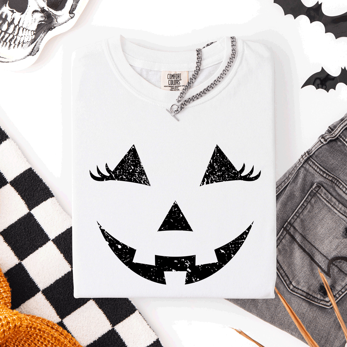 Cute Jack O Lantern Halloween Theme Cozy Silhouette Illustration Seasonal Colorful Edition Comfort Colors Tee Refinery No. 1