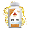 D3 + K2, 60 Capsules, 125 mcg D3 + 100 mcg K2 Ascent Nutrition