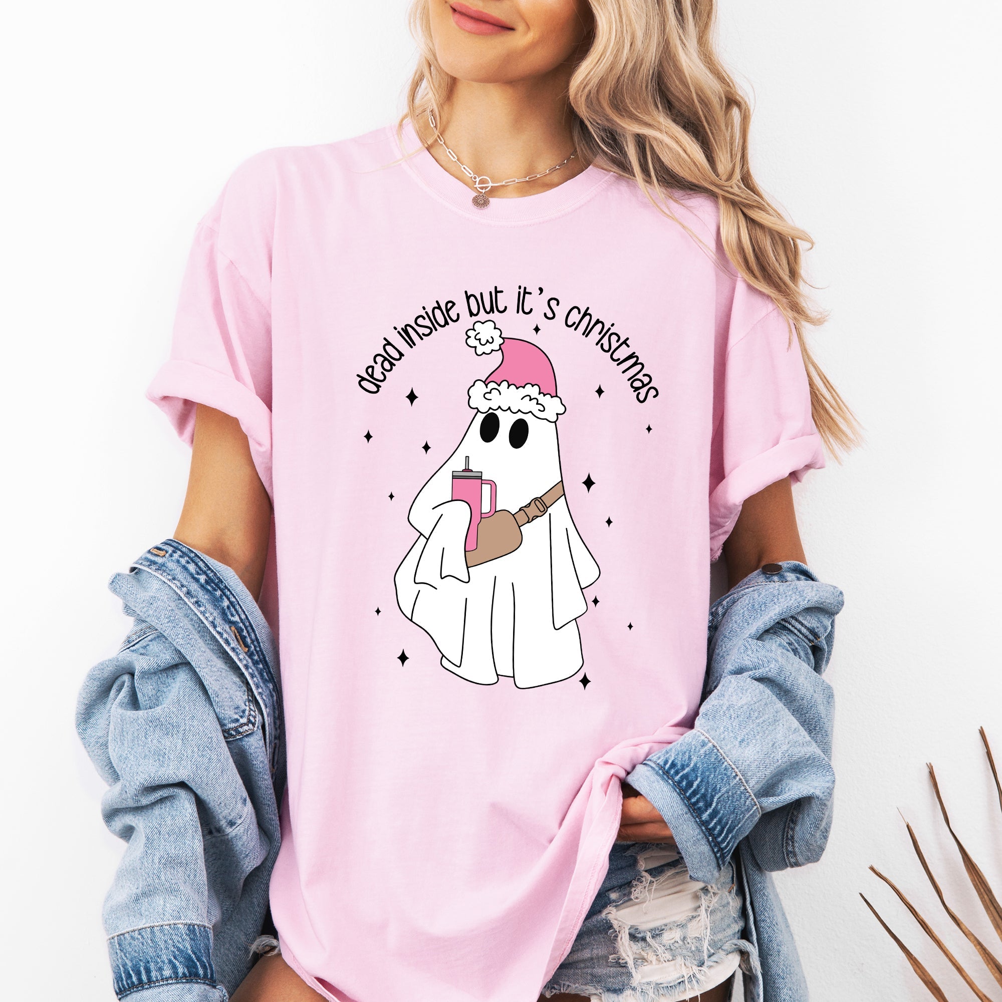 Dead Inside But It's Christmas Ghost Bougie Santa Xmas Graphic Quote Comfort Colors Tee Refinery No. 1