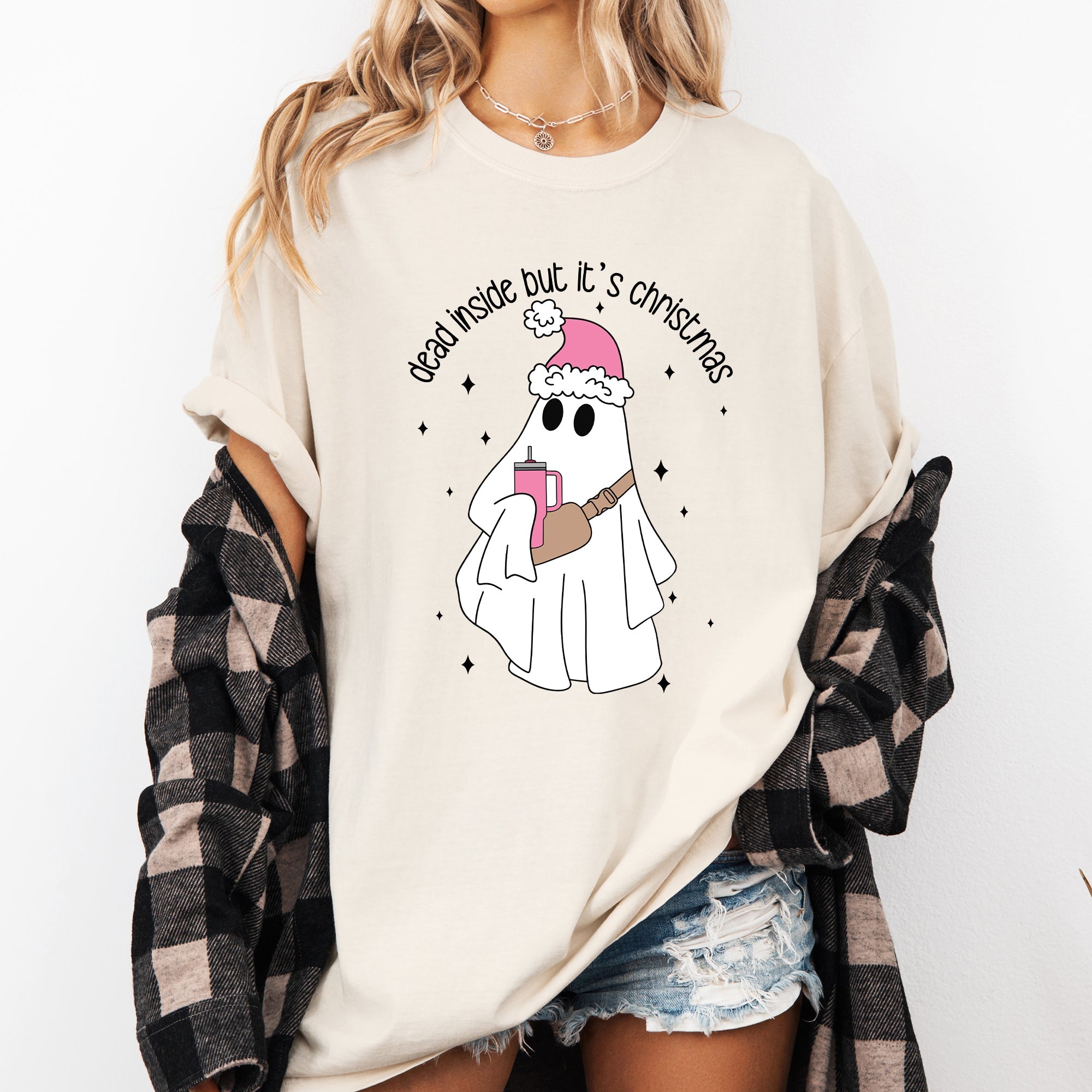 Dead Inside But It's Christmas Ghost Bougie Santa Xmas Graphic Quote Comfort Colors Tee Refinery No. 1