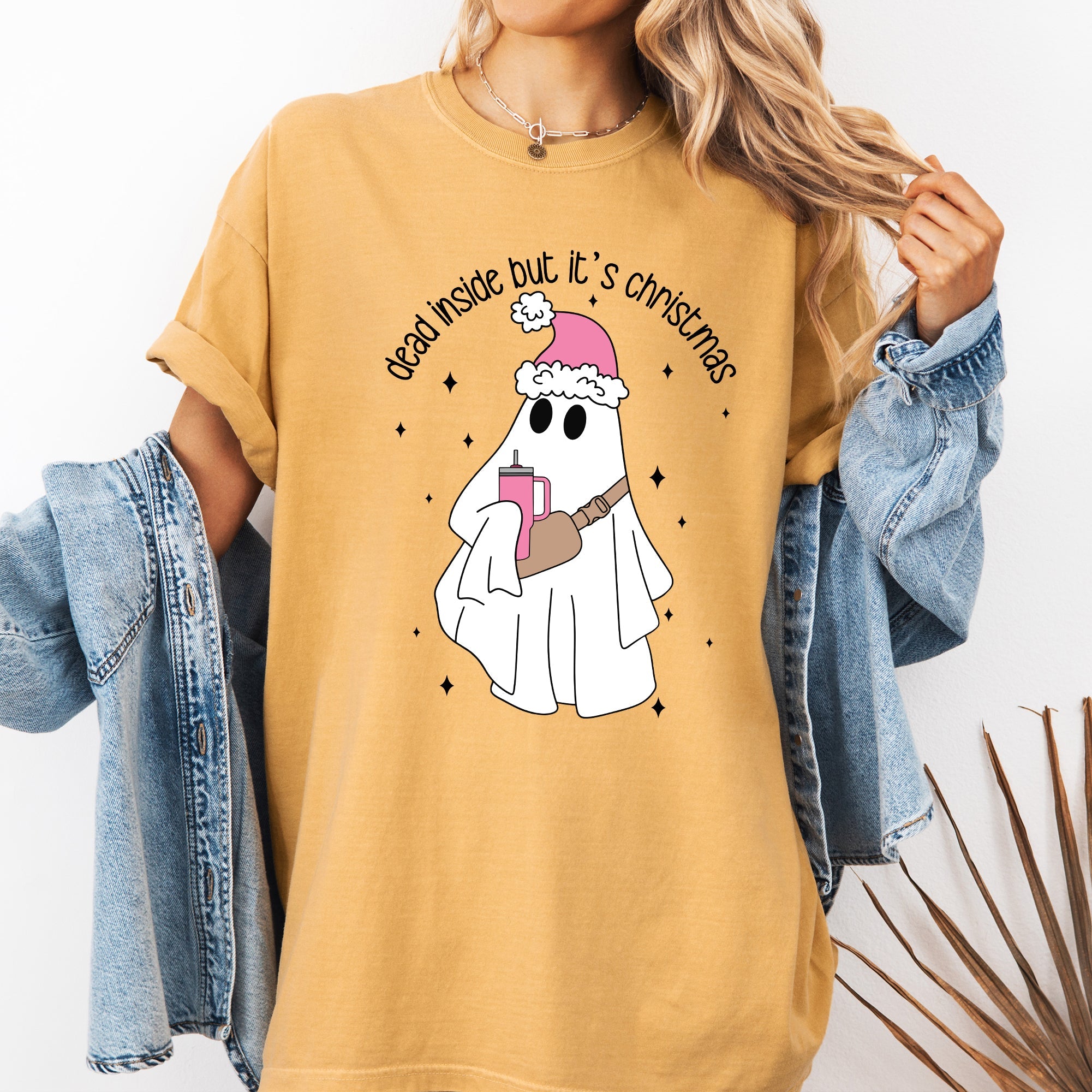 Dead Inside But It's Christmas Ghost Bougie Santa Xmas Graphic Quote Comfort Colors Tee Refinery No. 1