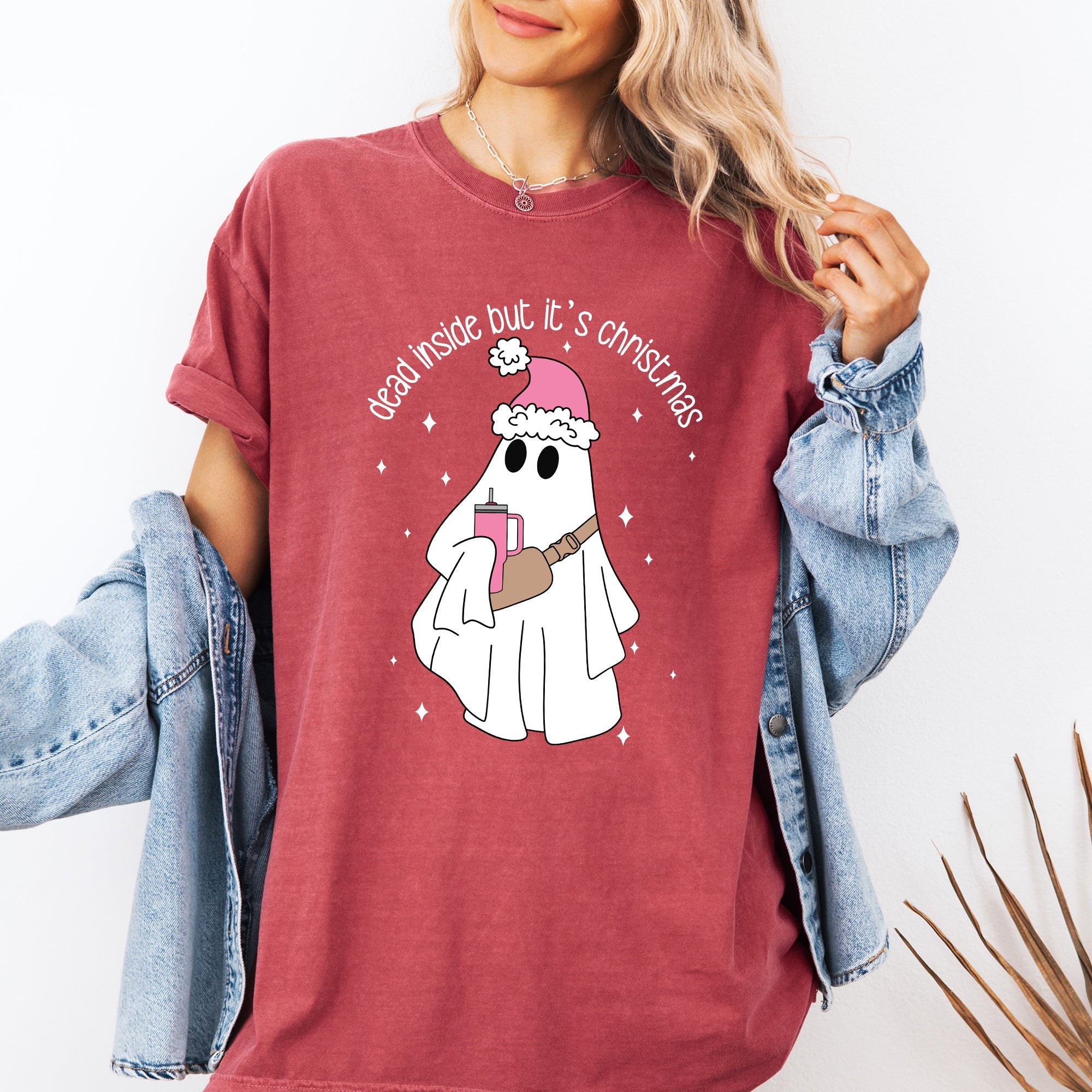 Dead Inside But It's Christmas Ghost Bougie Santa Xmas Graphic Quote Comfort Colors Tee Refinery No. 1