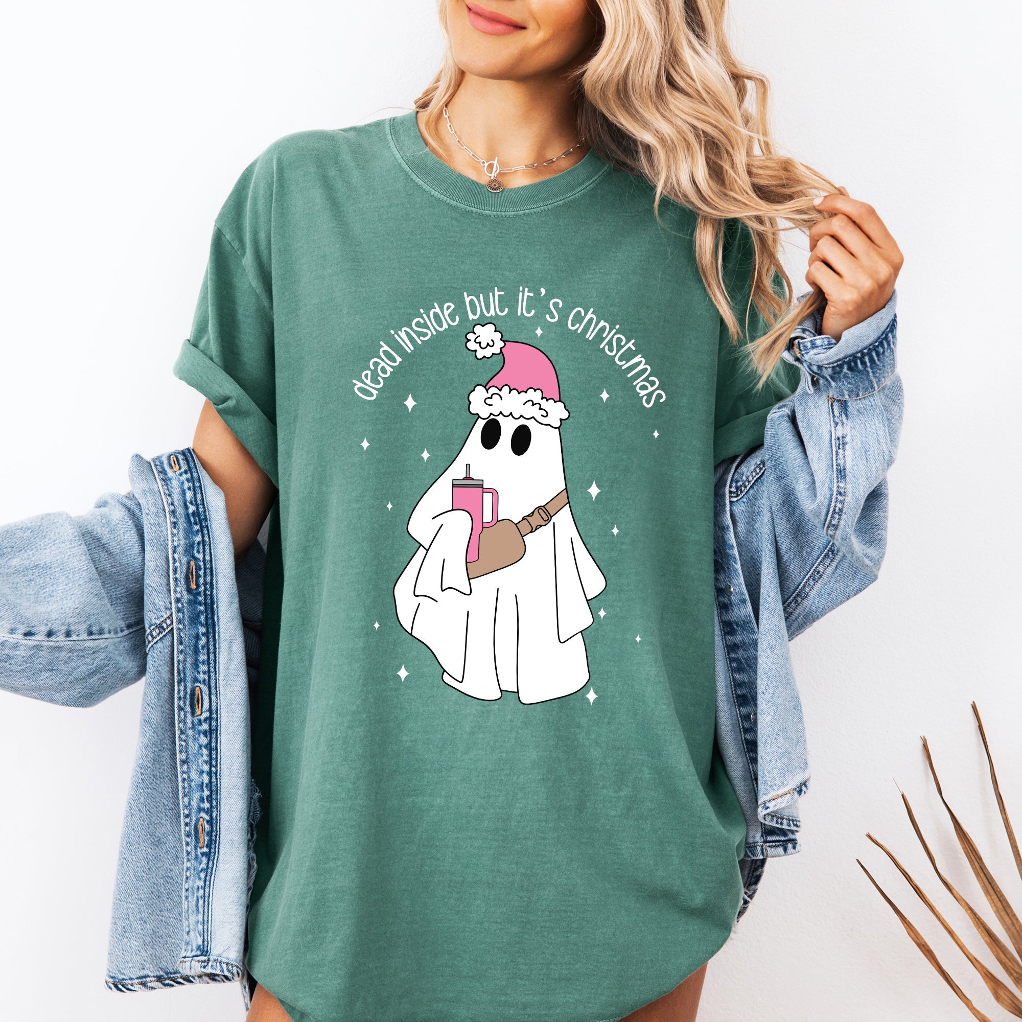 Dead Inside But It's Christmas Ghost Bougie Santa Xmas Graphic Quote Comfort Colors Tee Refinery No. 1