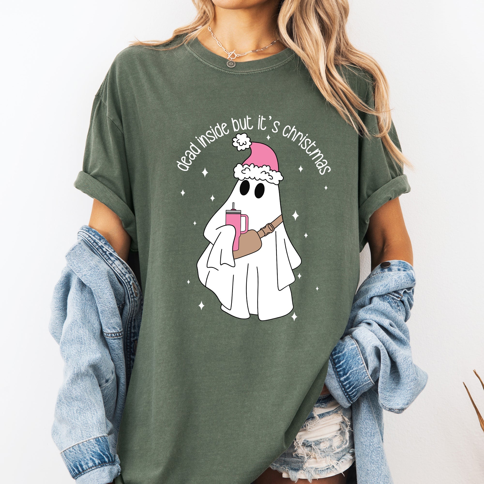 Dead Inside But It's Christmas Ghost Bougie Santa Xmas Graphic Quote Comfort Colors Tee Refinery No. 1