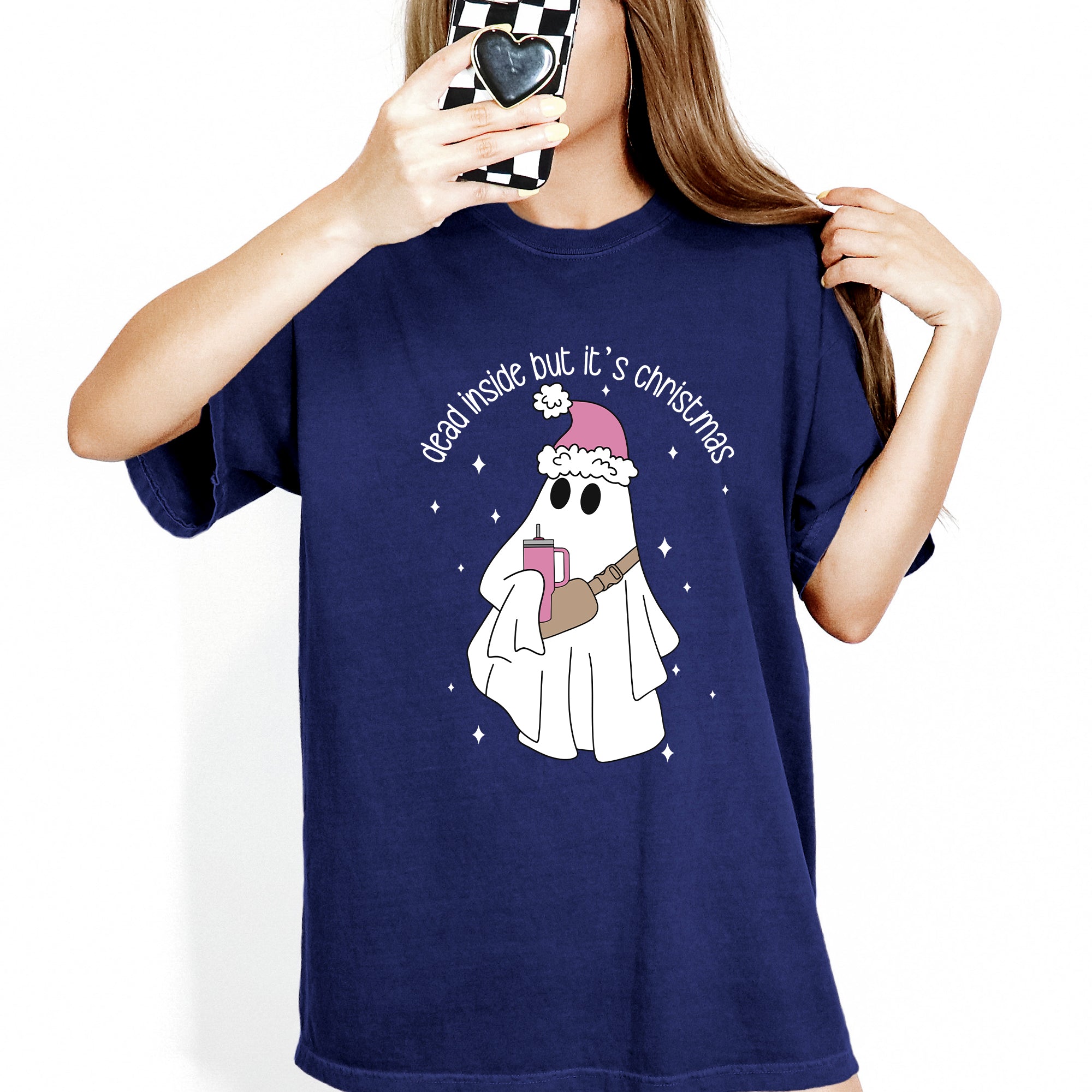 Dead Inside But It's Christmas Ghost Bougie Santa Xmas Graphic Quote Comfort Colors Tee Refinery No. 1