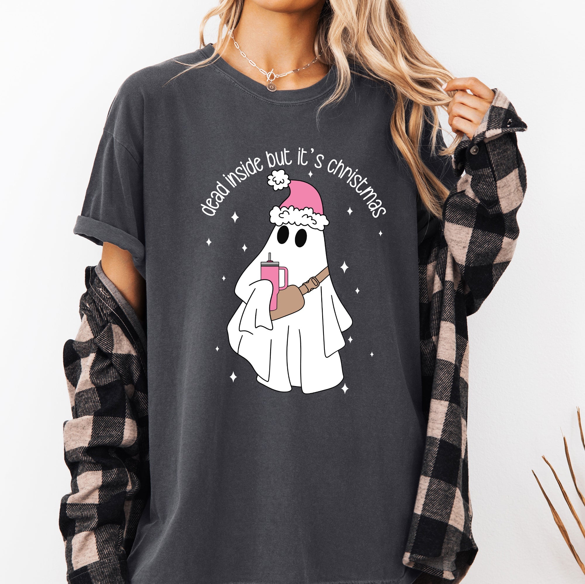 Dead Inside But It's Christmas Ghost Bougie Santa Xmas Graphic Quote Comfort Colors Tee Refinery No. 1