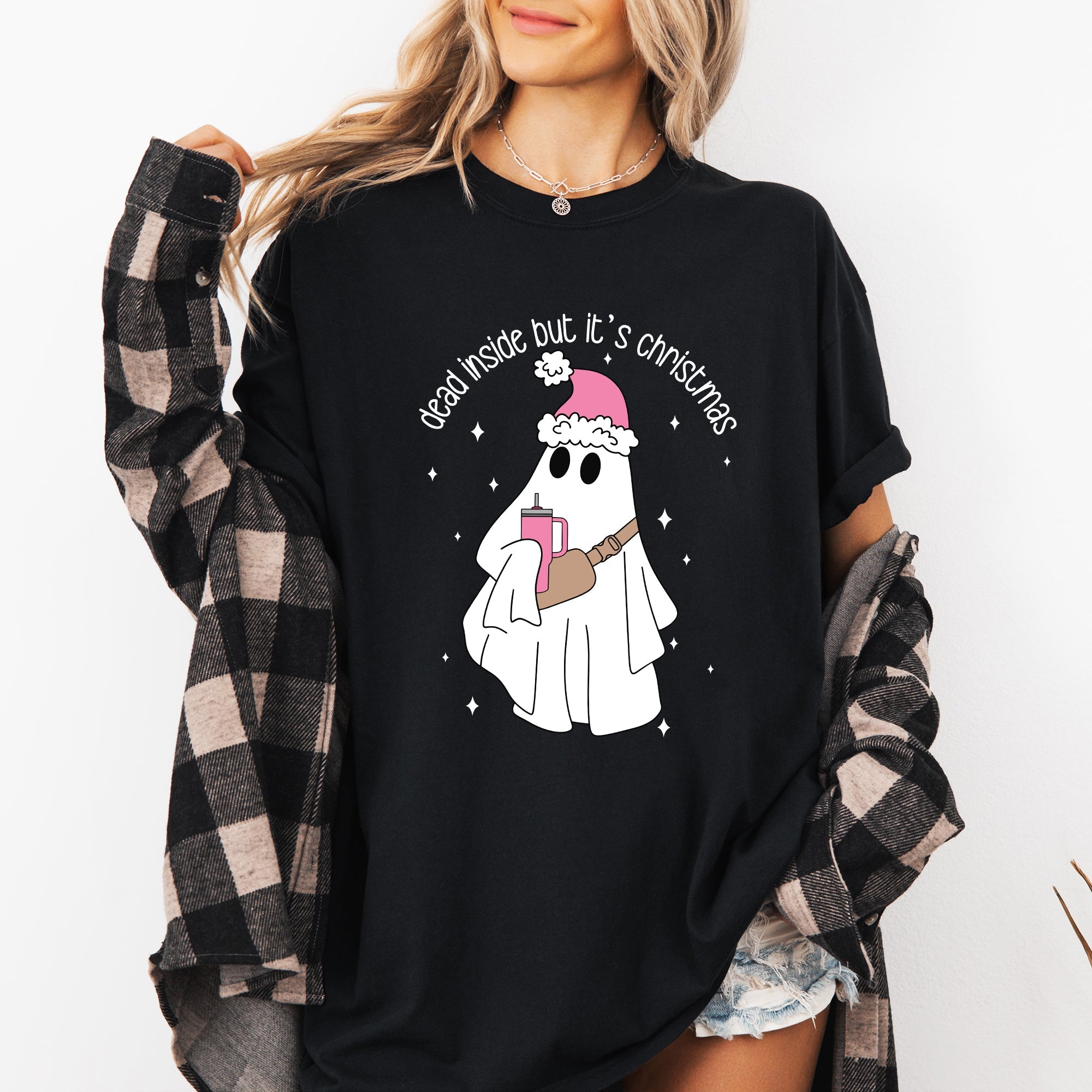 Dead Inside But It's Christmas Ghost Bougie Santa Xmas Graphic Quote Comfort Colors Tee Refinery No. 1