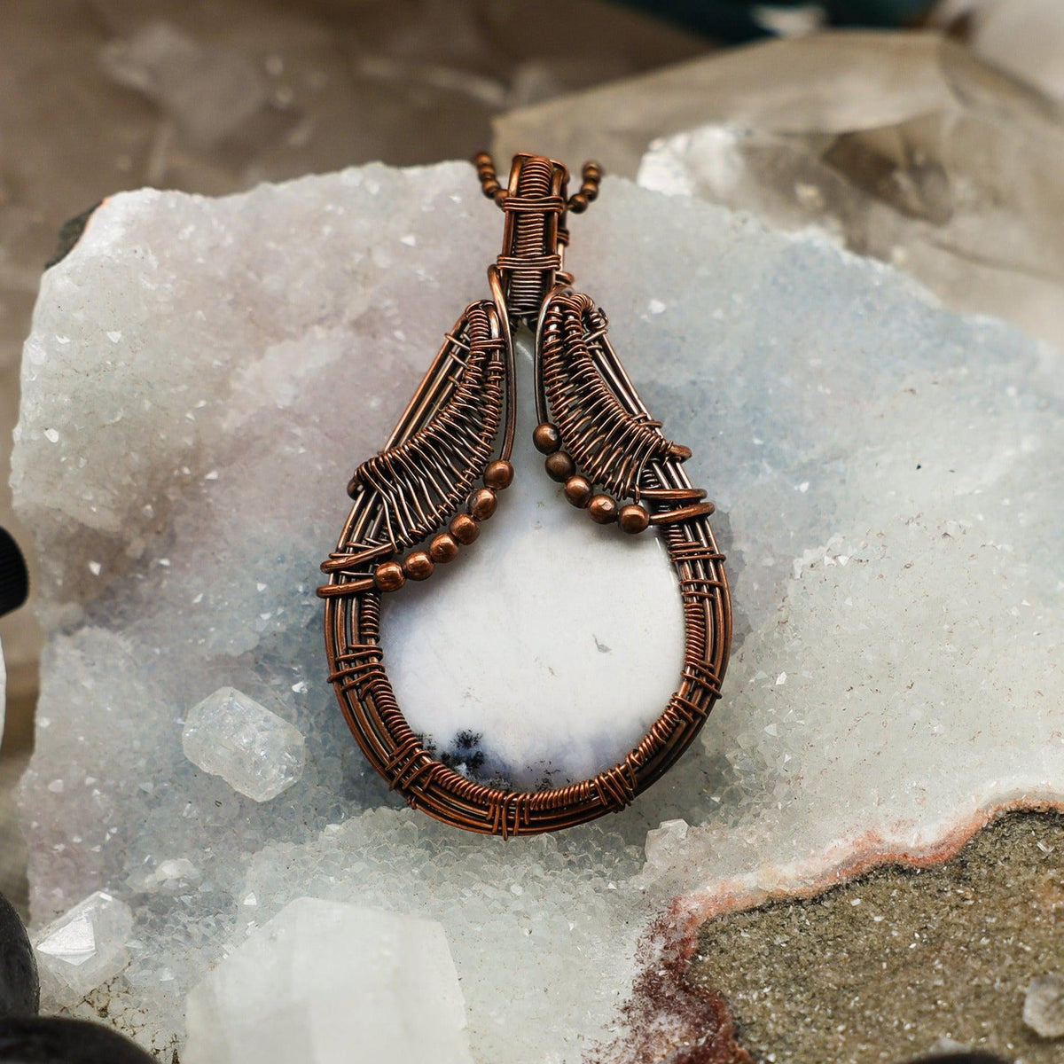 Dendritic Agate Crystal Wire Wrap Pendant Necklace Crystal Destiny