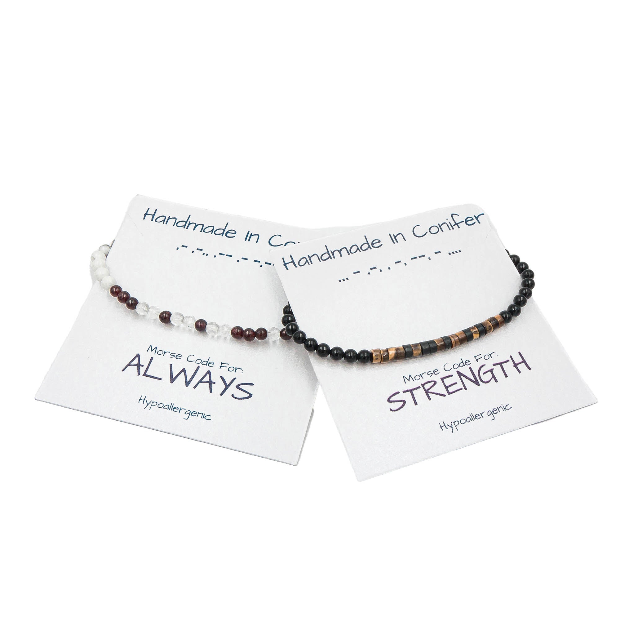 Strength Morse Code Bracelet In Tiger Eye & Onyx Earth Song Jewelry