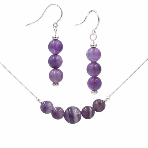 Amethysts On Silver ~ Necklace & Earrings Set Earth Song Jewelry