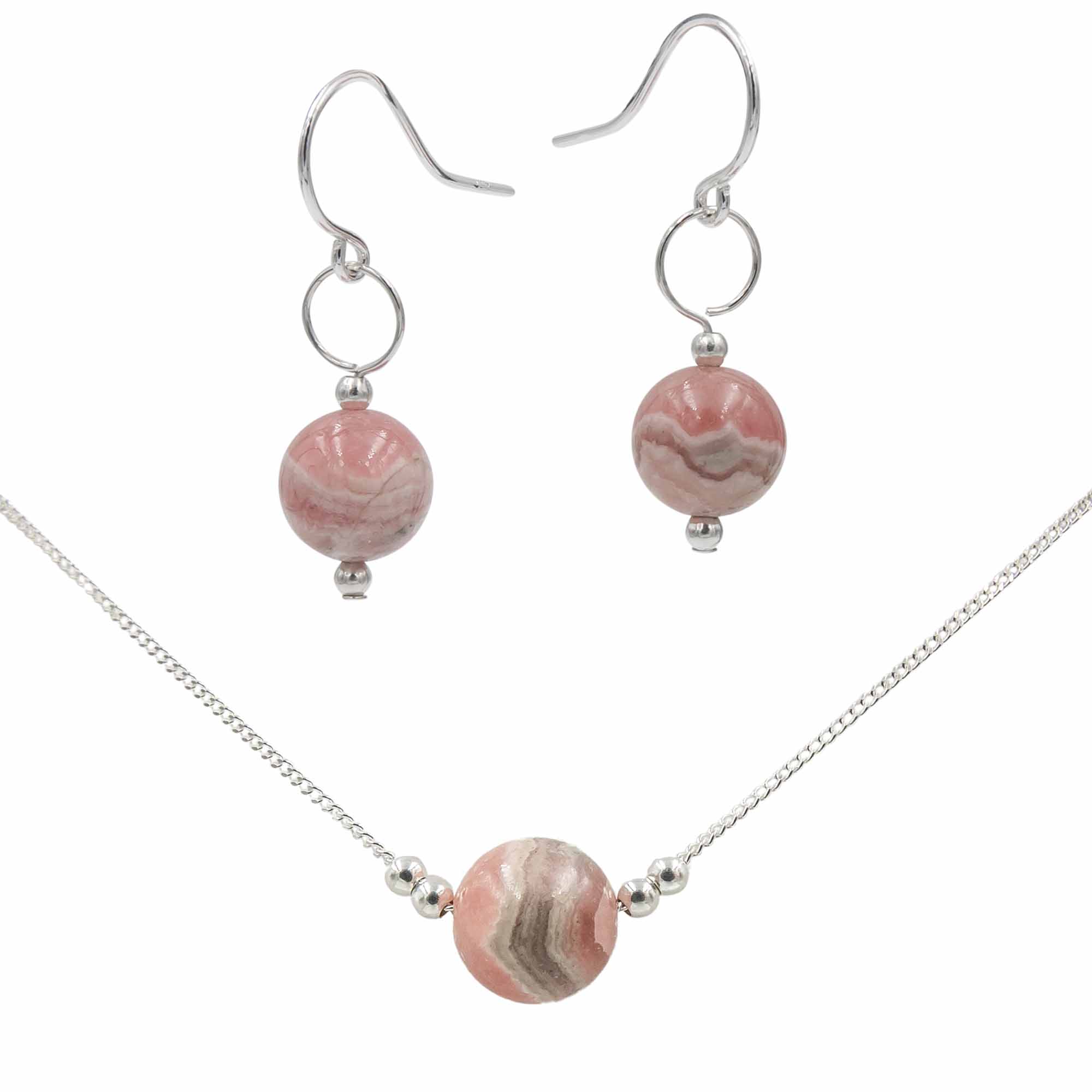 Rhodochrosite Solitaire ~ Necklace & Earrings Set Earth Song Jewelry