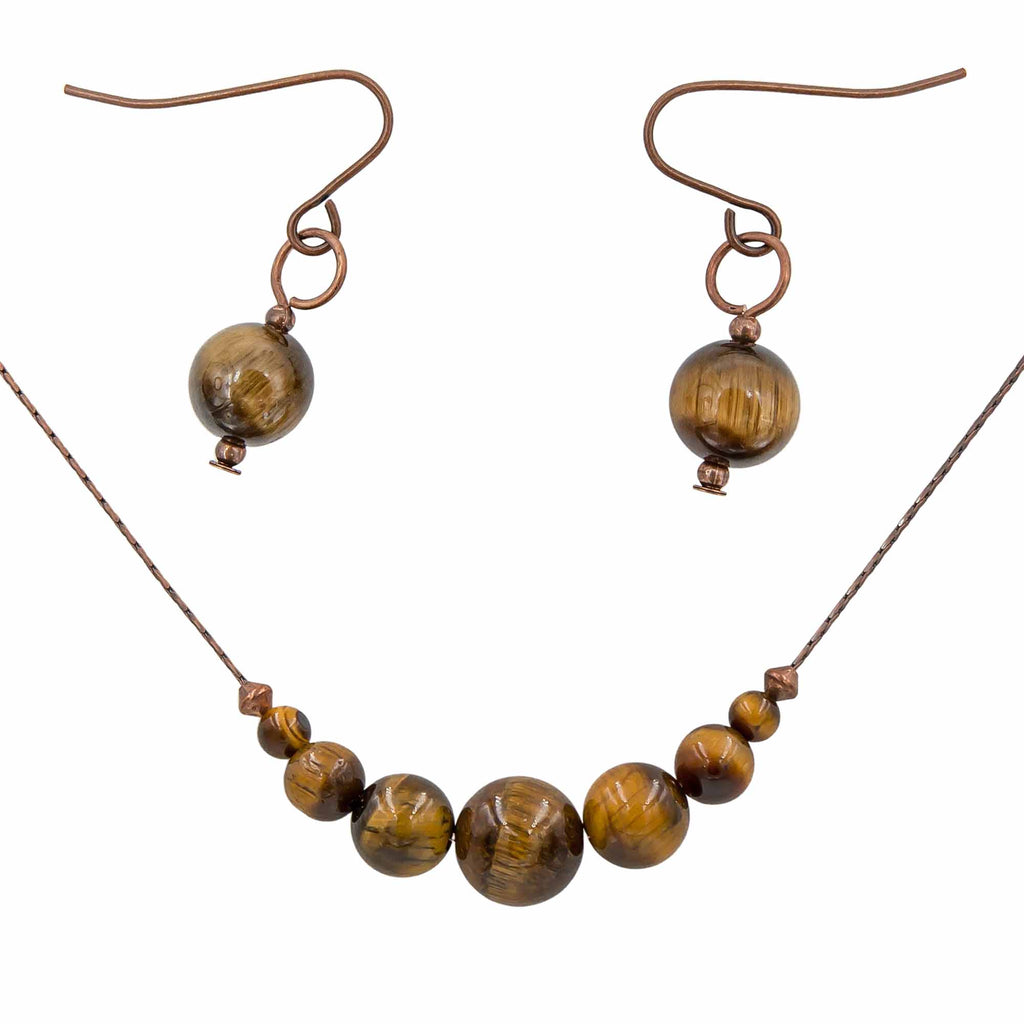 Tiger Eye On Copper ~ Necklace & Earrings Set Earth Song Jewelry