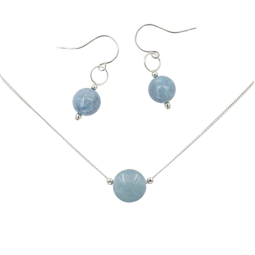 Aquamarine Solitaires ~ Necklace & Earrings Set Earth Song Jewelry