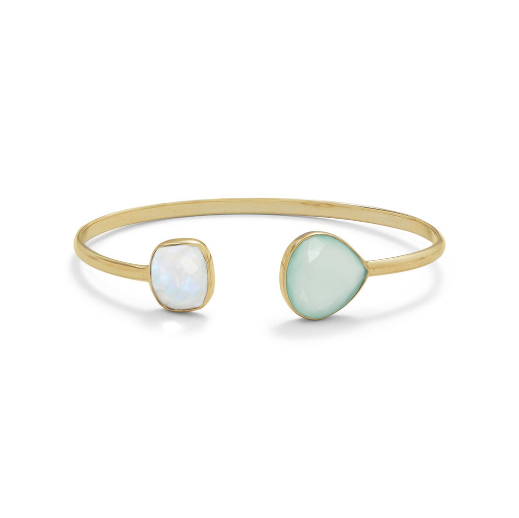 Gold Rainbow Moonstone & Green Chalcedony Cuff Earth Song Jewelry