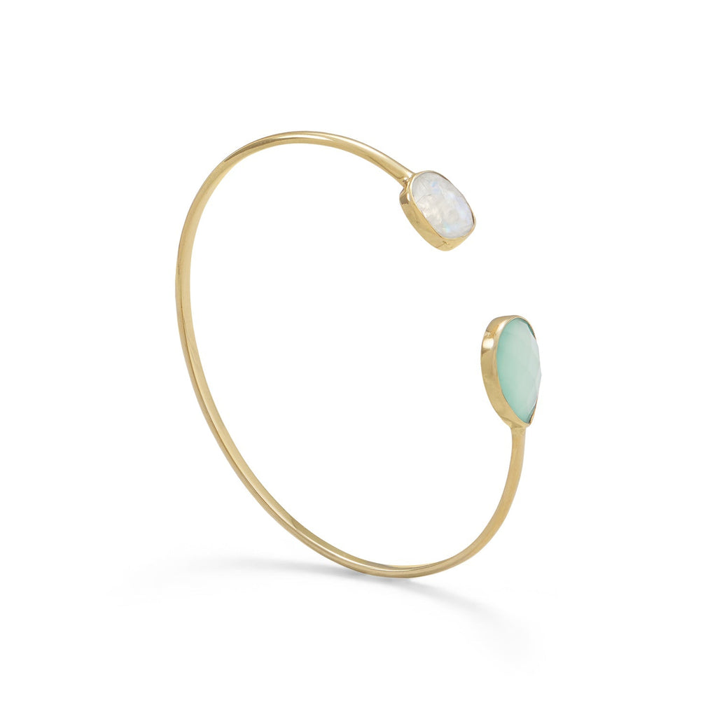 Gold Rainbow Moonstone & Green Chalcedony Cuff Earth Song Jewelry