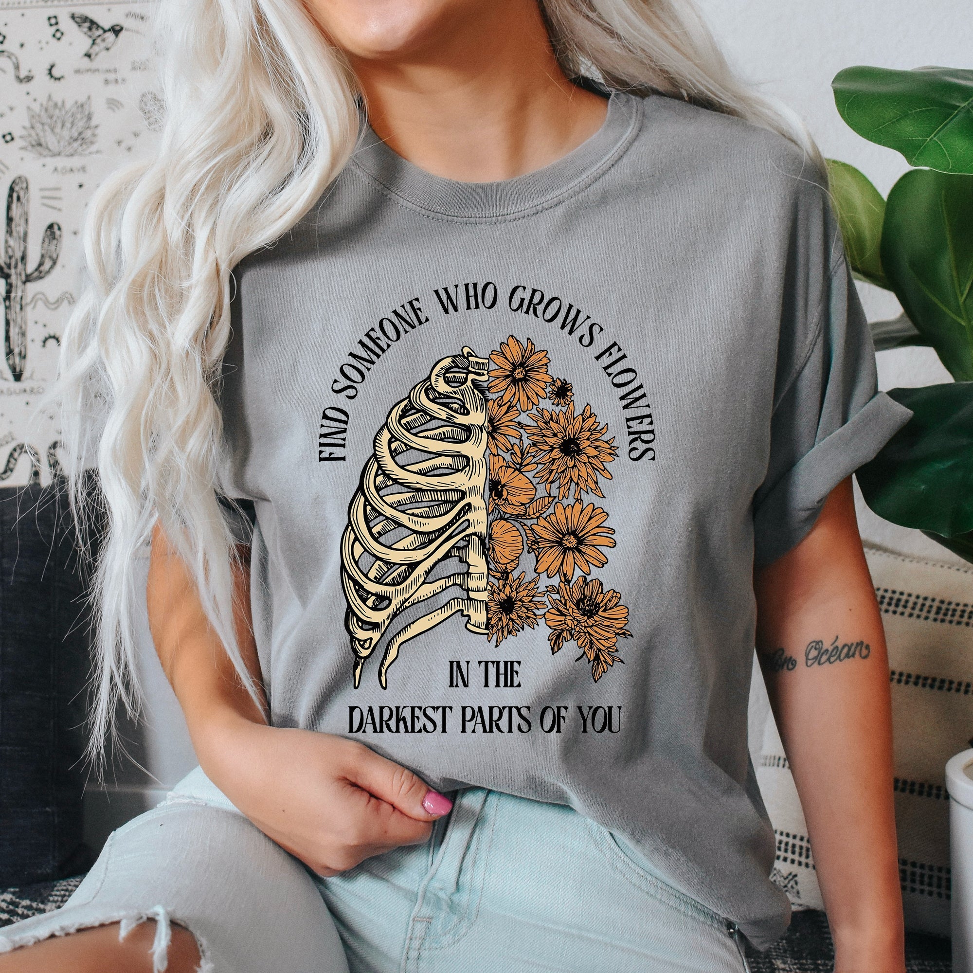 Find Someone Who Grows Flowers, Skeleton, Cowgirl, Tshirt Comfort Colors T-Shirt Refinery No. 1