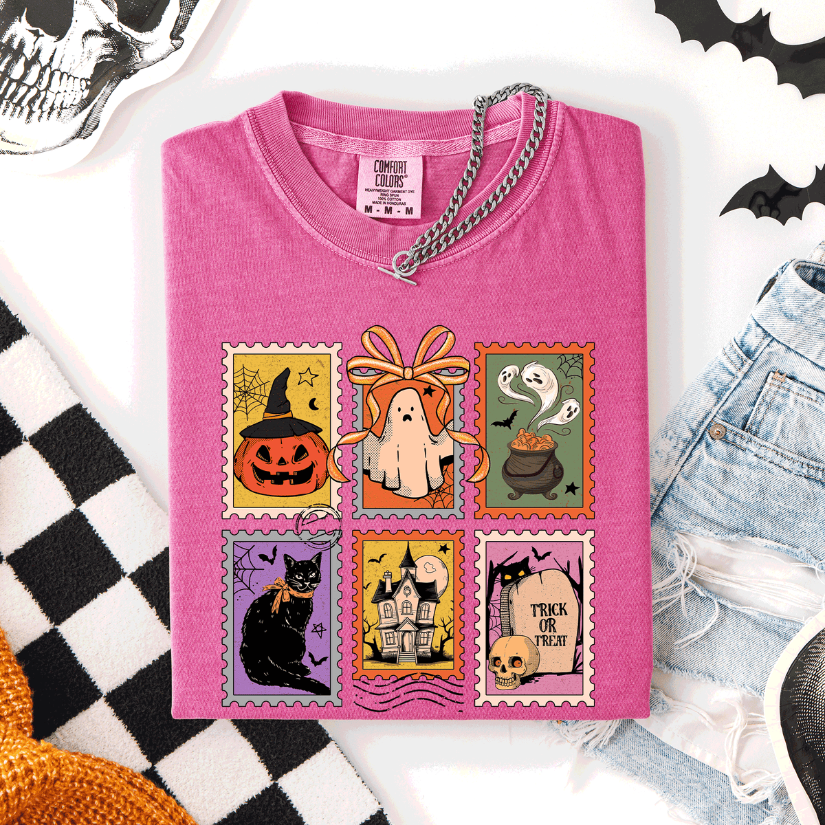 Classic Halloween Ghost Black Cat Pumpkin Witch Spooky Season Comfort Colors Tee Refinery No. 1
