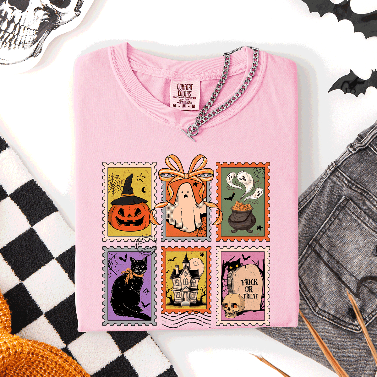 Classic Halloween Ghost Black Cat Pumpkin Witch Spooky Season Comfort Colors Tee Refinery No. 1