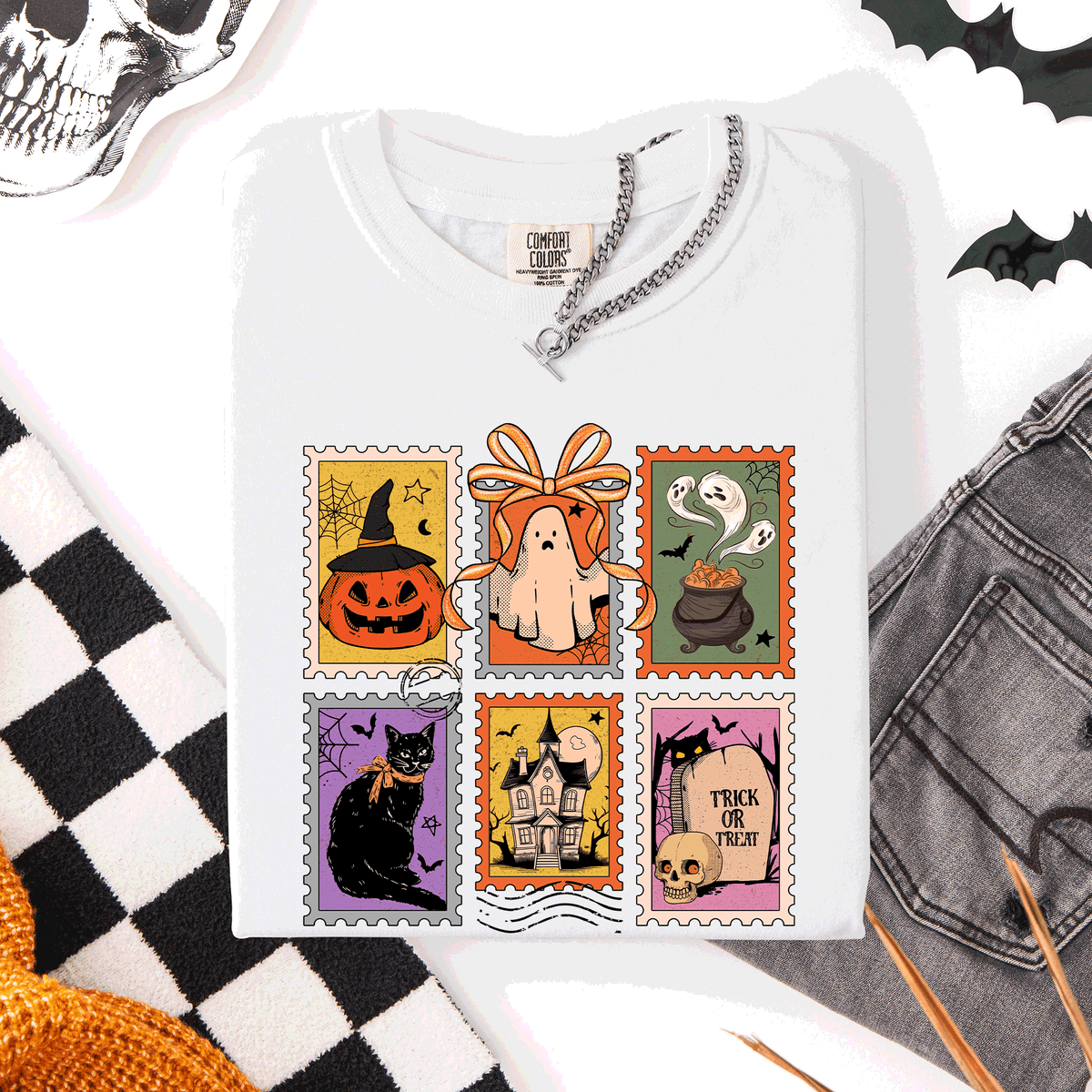 Classic Halloween Ghost Black Cat Pumpkin Witch Spooky Season Comfort Colors Tee Refinery No. 1