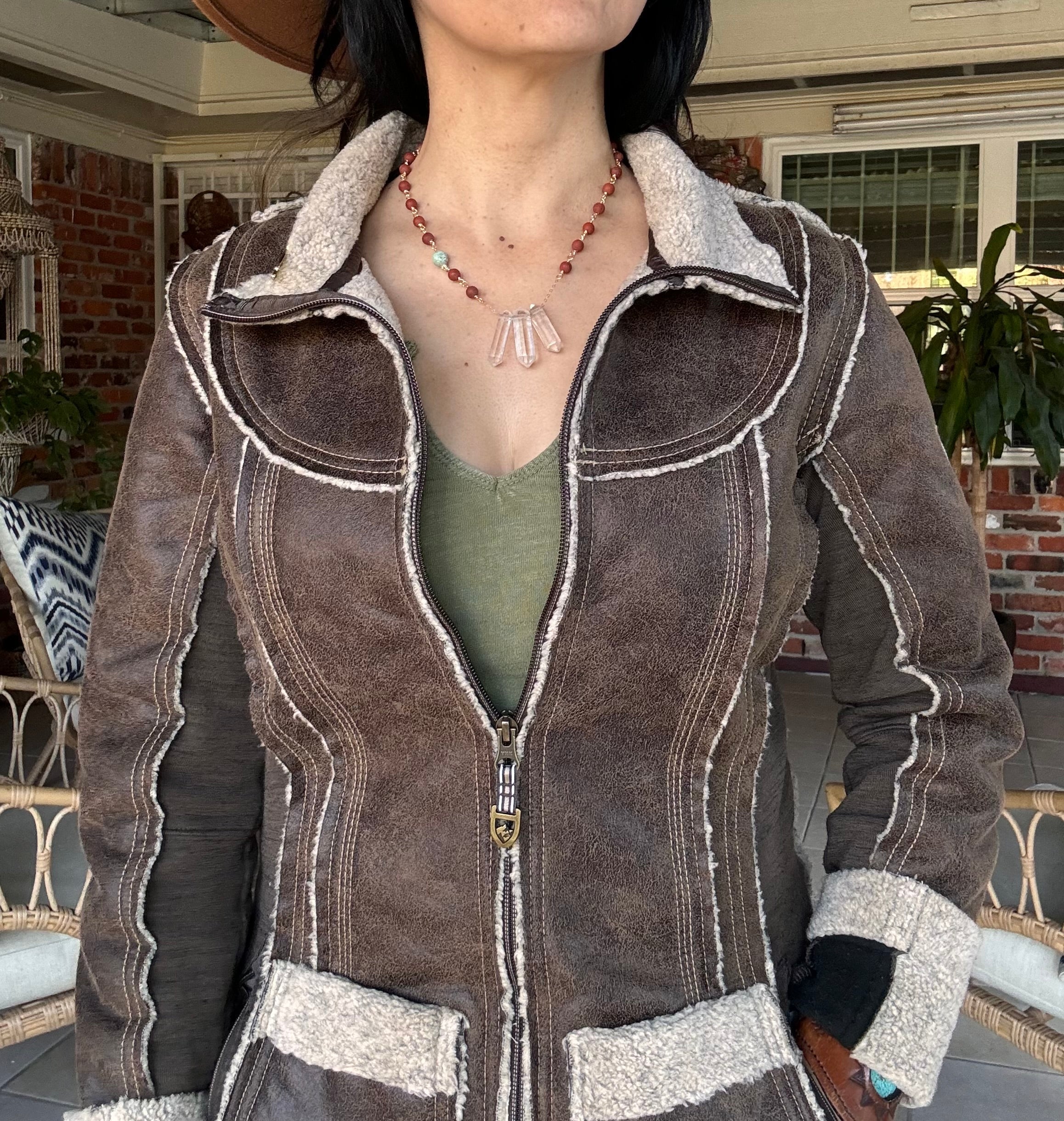 3 Quartz point and matte red jasper necklace Adriana Soto Joyeria