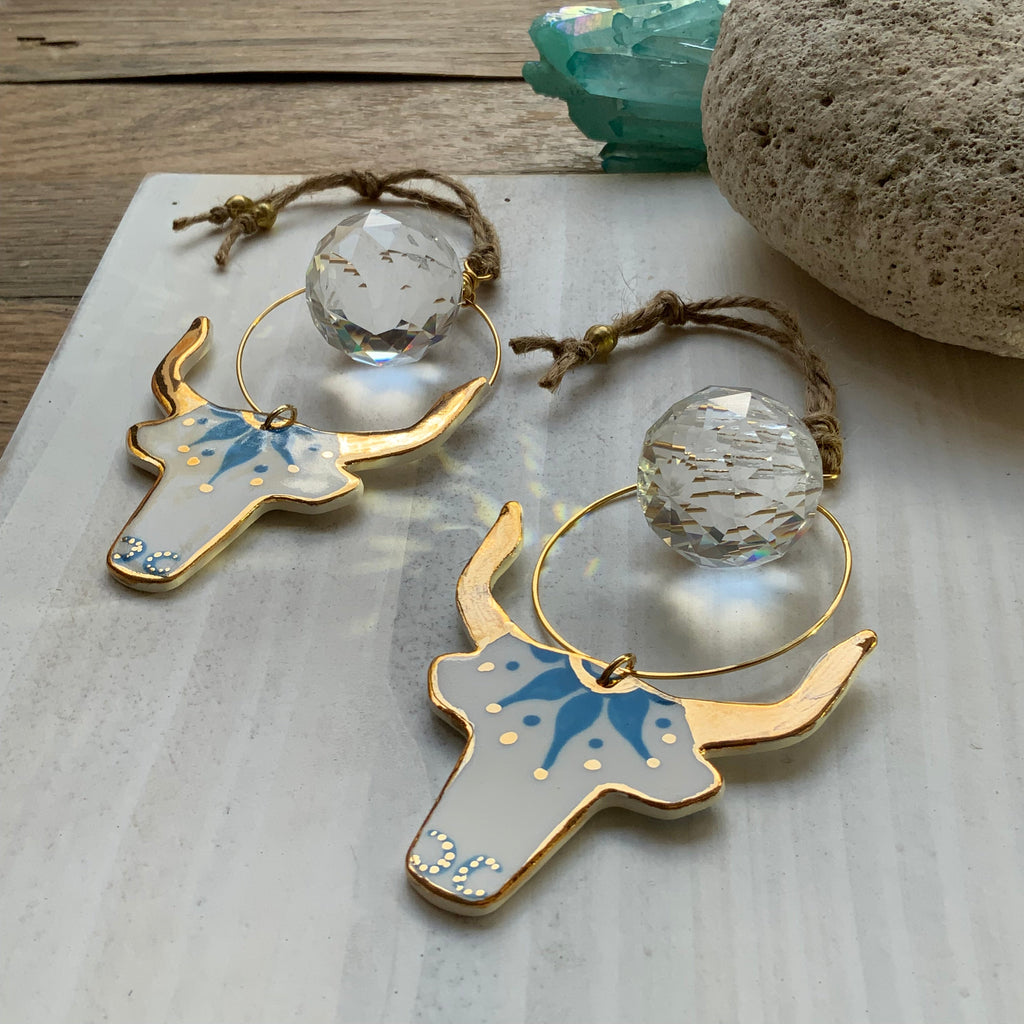 Celestial Ceramic Longhorn sun catcher ornament Adriana Soto Joyeria