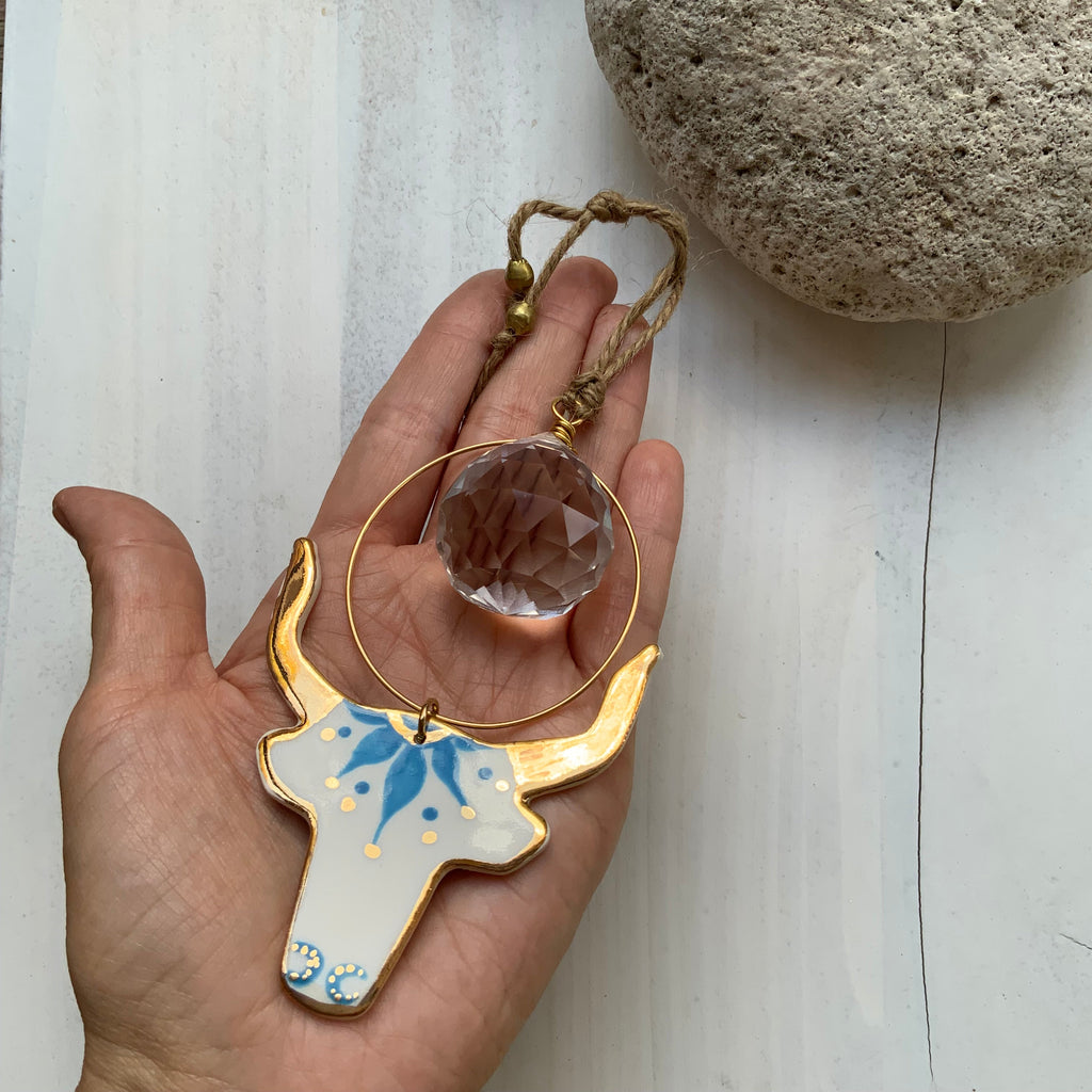 Celestial Ceramic Longhorn sun catcher ornament Adriana Soto Joyeria