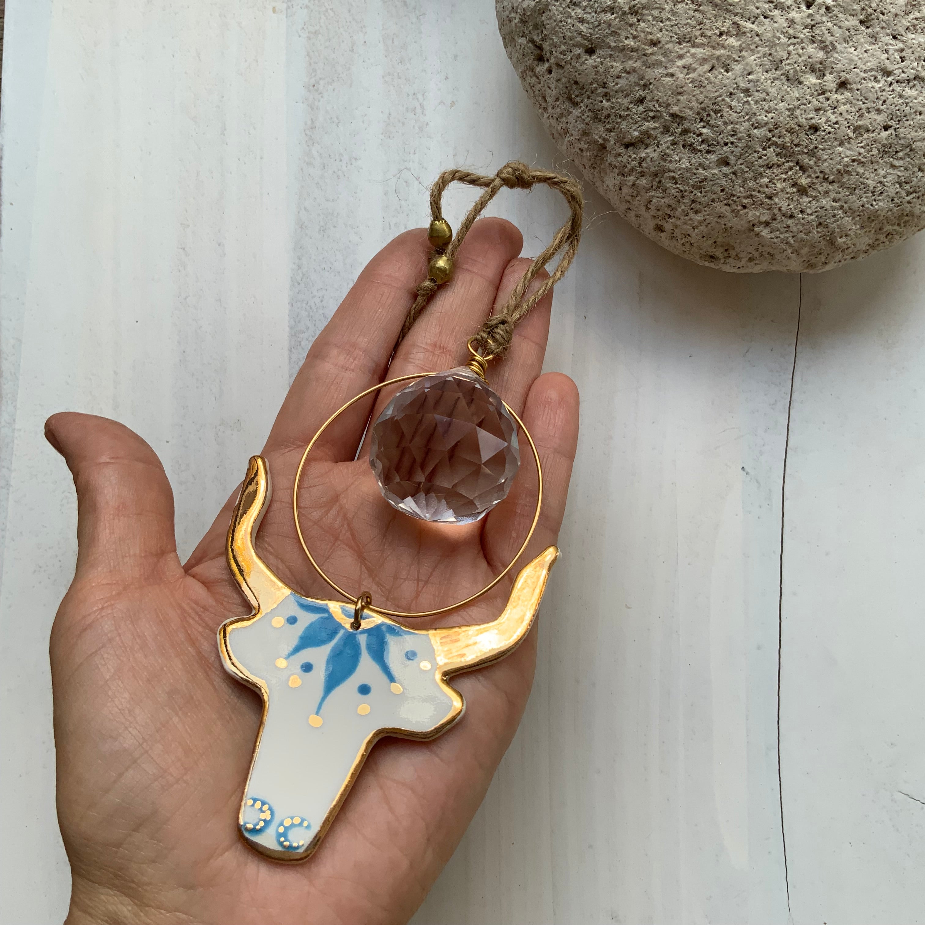 Celestial Ceramic Longhorn sun catcher ornament Adriana Soto Joyeria