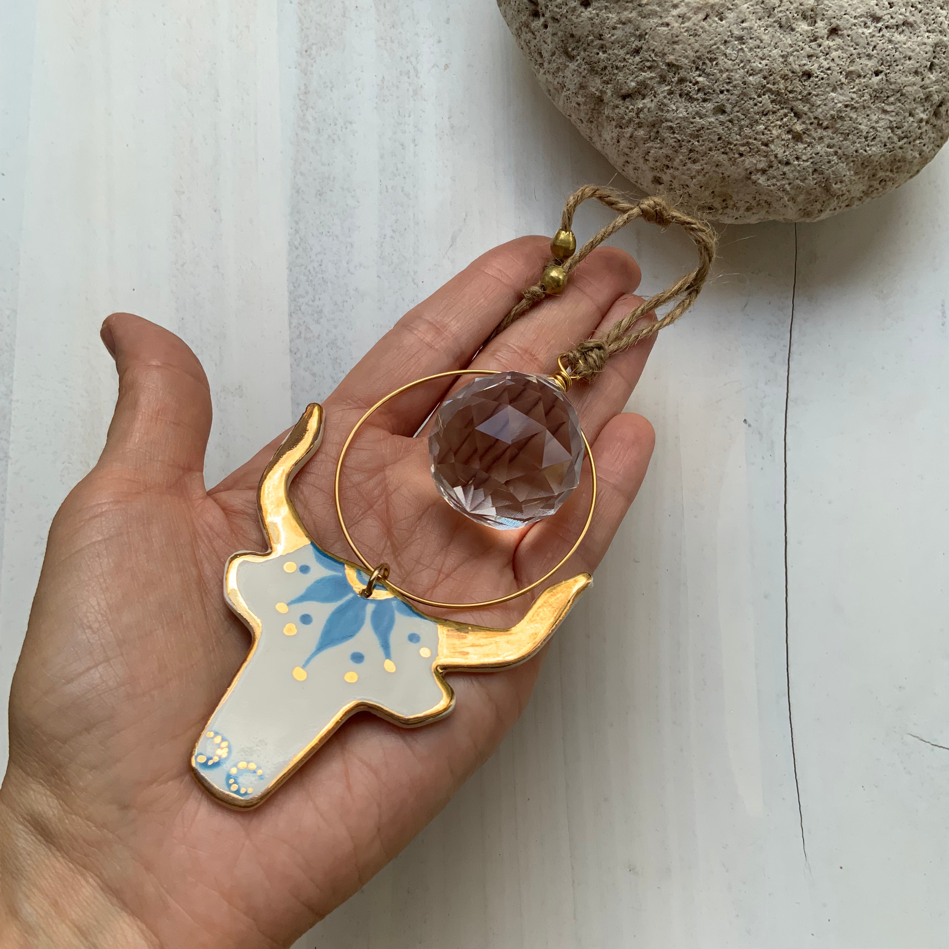 Celestial Ceramic Longhorn sun catcher ornament Adriana Soto Joyeria