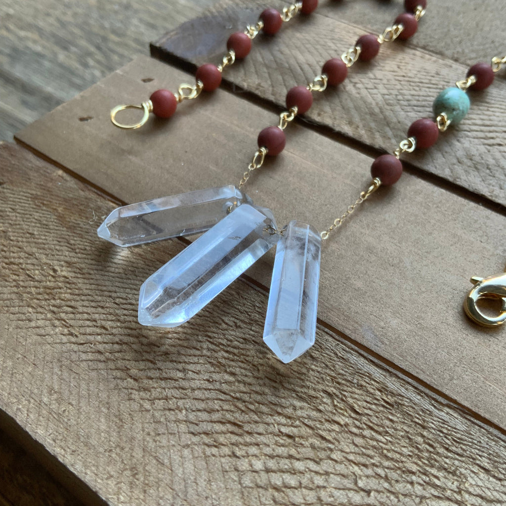3 Quartz point and matte red jasper necklace Adriana Soto Joyeria