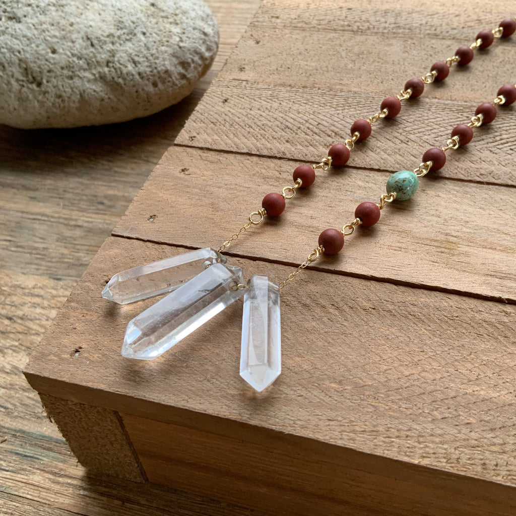 3 Quartz point and matte red jasper necklace Adriana Soto Joyeria