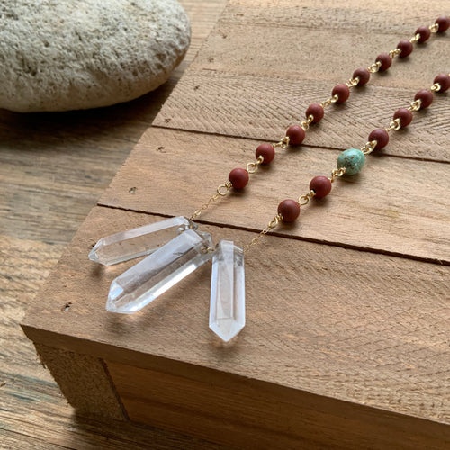 3 Quartz point and matte red jasper necklace Adriana Soto Joyeria