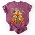 It's Fall Y'all Watercolor Flowers and Jack-O'-Lanterns Halloween Autumn Edition Comfort Colors Tee Refinery No. 1