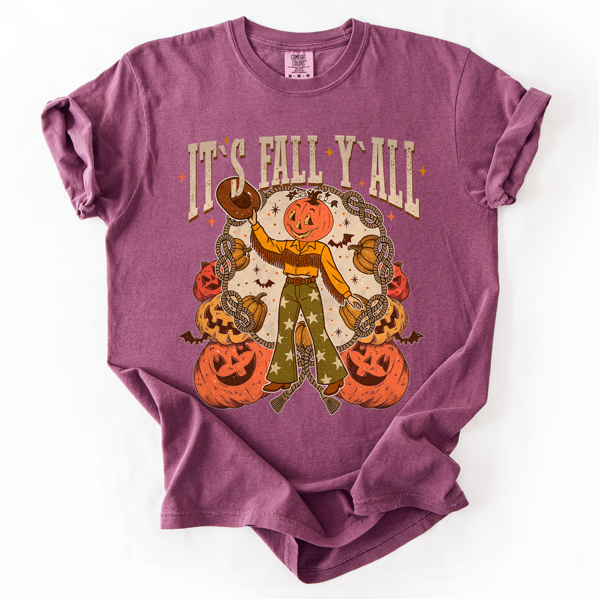 It's Fall Y'all Watercolor Flowers and Jack-O'-Lanterns Halloween Autumn Edition Comfort Colors Tee Refinery No. 1
